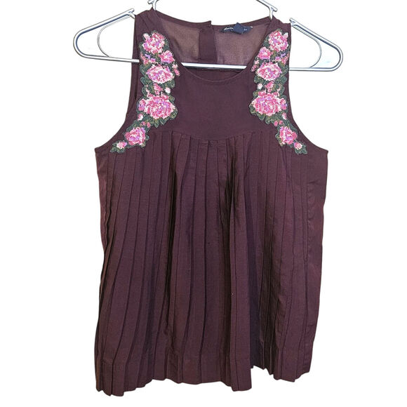 American Eagle Outfitters XS Extra Small Maroon Embroidered Sleeveless Floral - Picture 1 of 9
